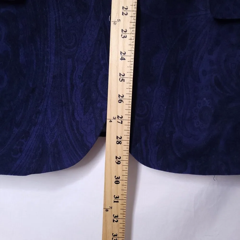 Bar III Blazer Mens 40S Blue Velvet Paisley 2 Button Slim Fit